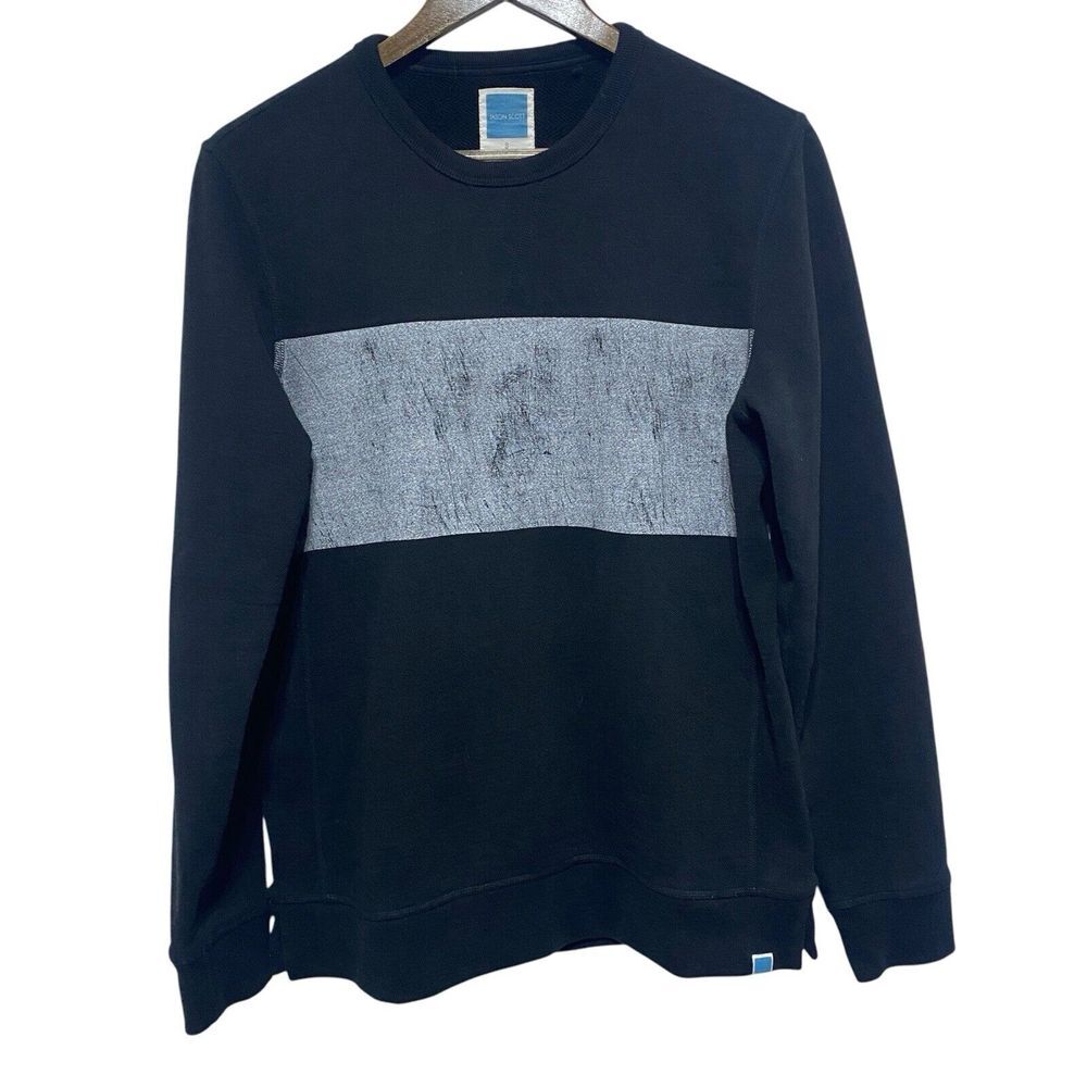 Jason Scott Sweatshirt Mens S Black Grunge Design Long Sleeve Crew Neck Pullover
